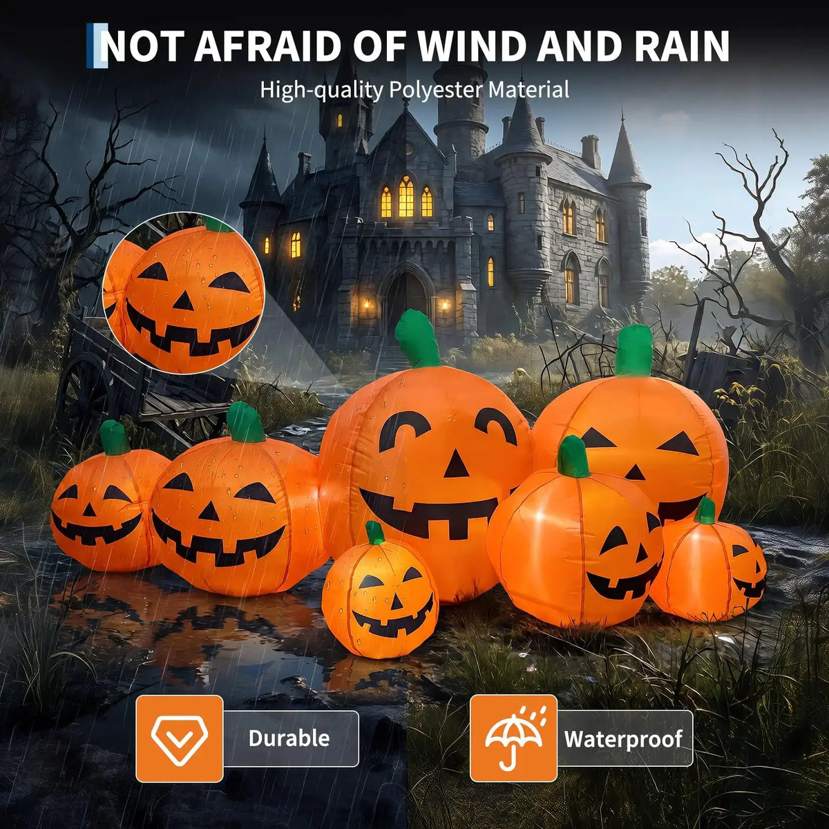 Halloween Inflatable Pumpkin | 7 Pack Jack O Lantern | Led Light | 7.5 Ft