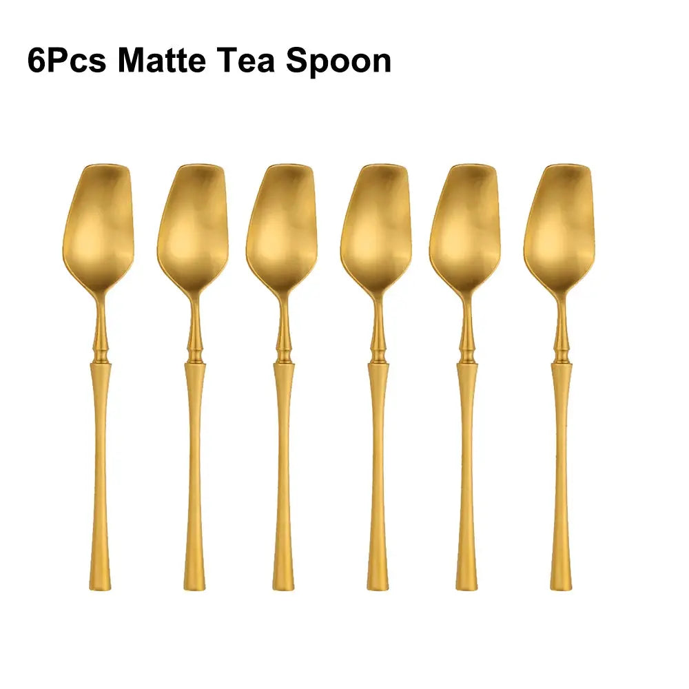 6/16/24Pcs Gold Tableware Stainless Steel 304 Cutlery Matte Dinner Set Western Knife Fork Spoon Mirror Elegant Flatware from PriceLows™