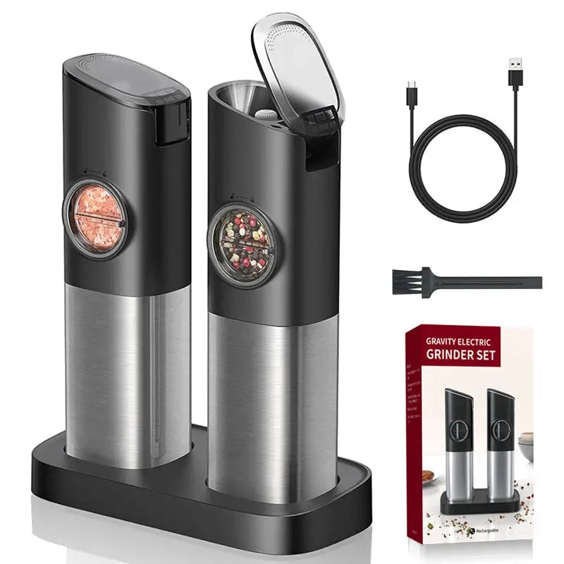 Electric Salt And Pepper Grinder Set | Gravity Sensor | Rechargeable | One Hand