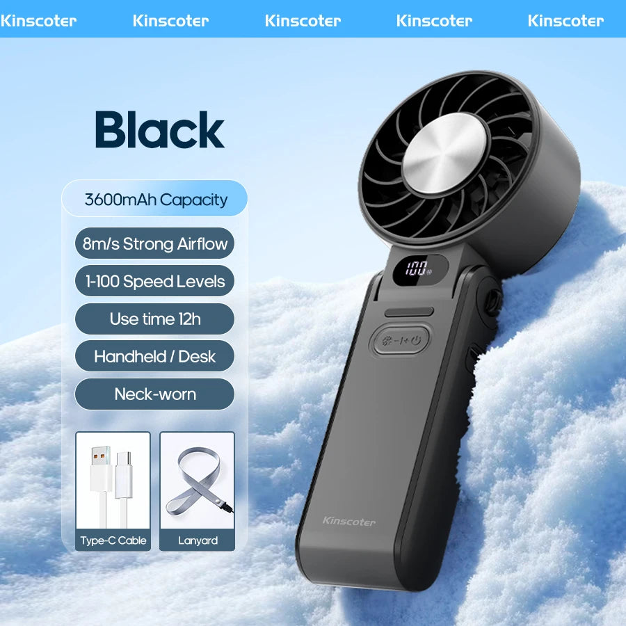 Handheld Fan | 3600mAh Battery | Foldable Portable | 100 Speed Levels