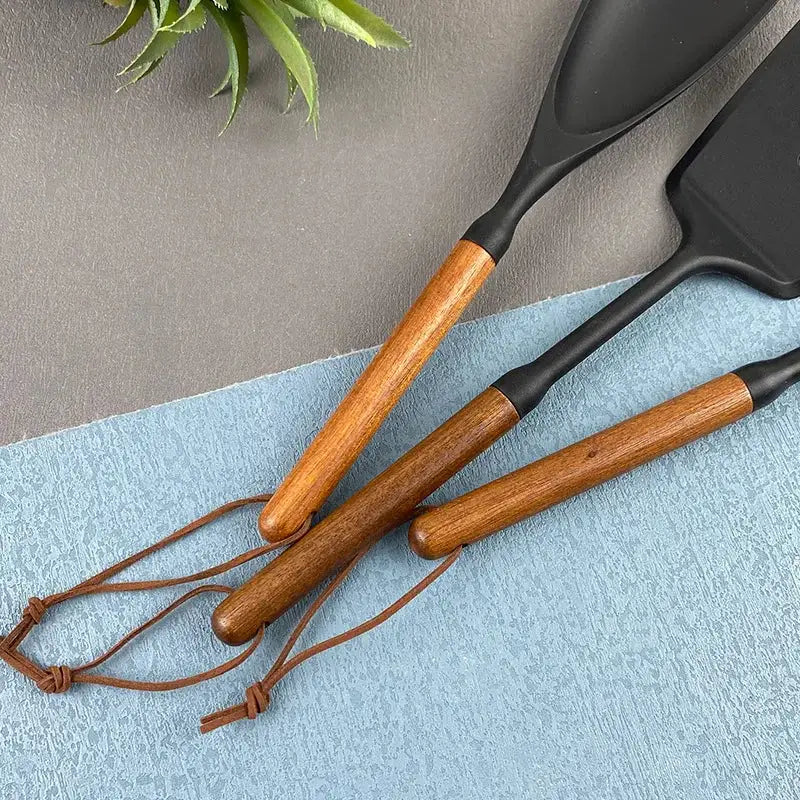Wooden Handle Silicone Spatula Kitchenware Set, 7-piece Set, Heat-resistant Stir Fry Shovel, Soup Spoon, Kitchen Utensils from PriceLows™