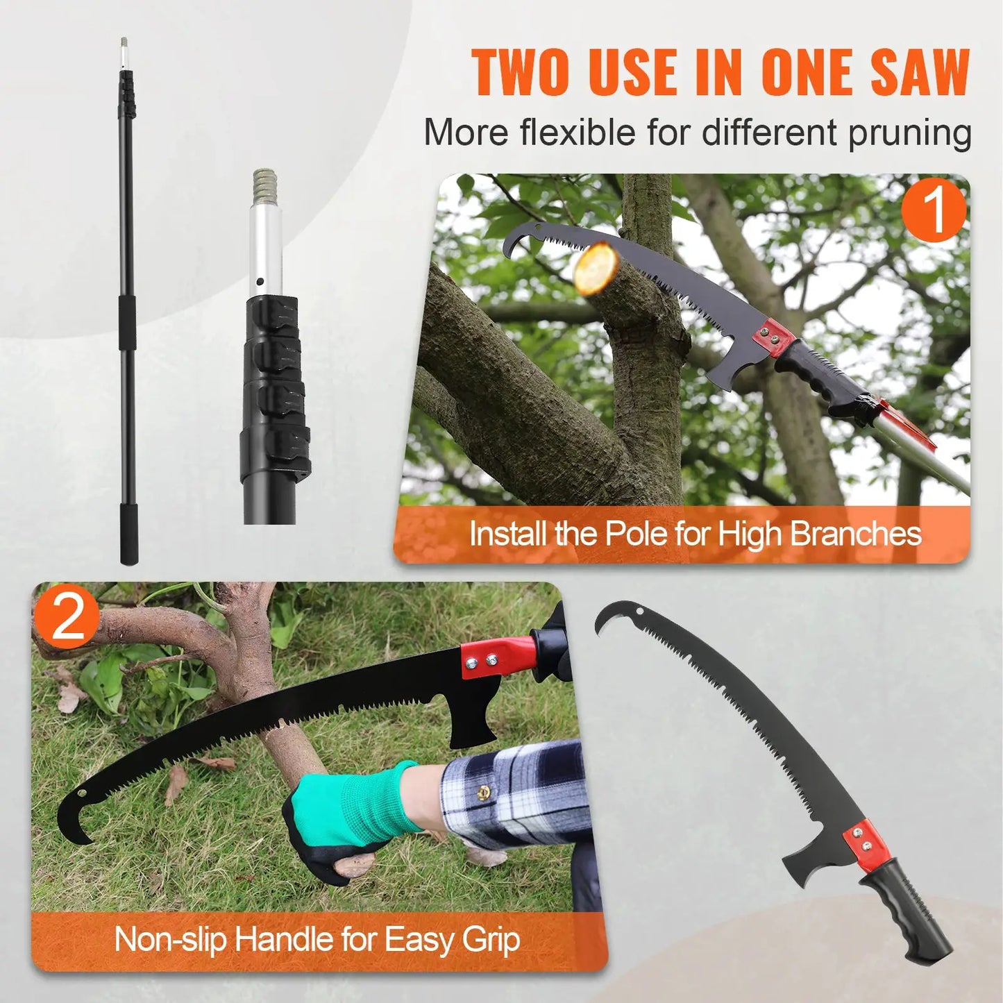 SucceBuy Manual Pole Saw Extendable Tree Pruner Sharp Steel Blade for Branches Trimming with Lightweight Aluminum Alloy Handle from PriceLows™