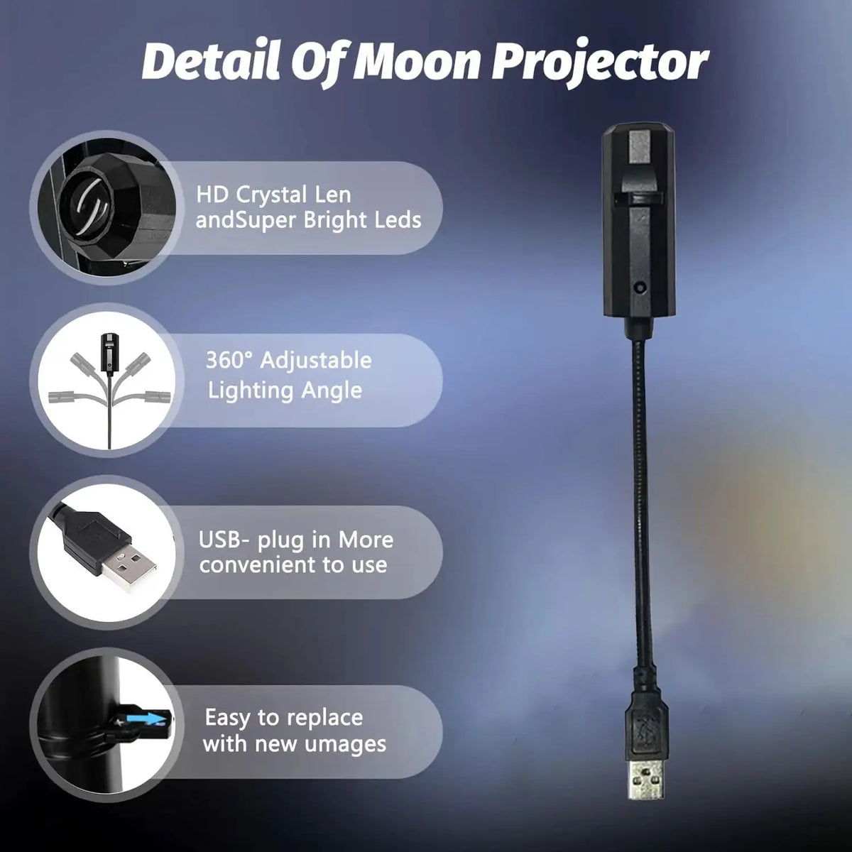 LED Projector Light | Switchable Patterns | USB Powered | Ghost Skull