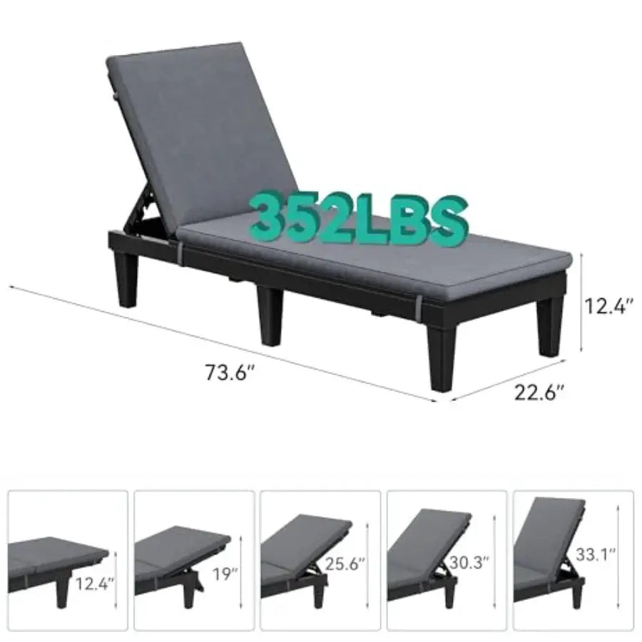 Outdoor Chaise Lounge Chair, Plastic Pool Chaise Lounge with Cushions and 5-Position Backrest, Easy Assembly and Waterproof for from PriceLows™