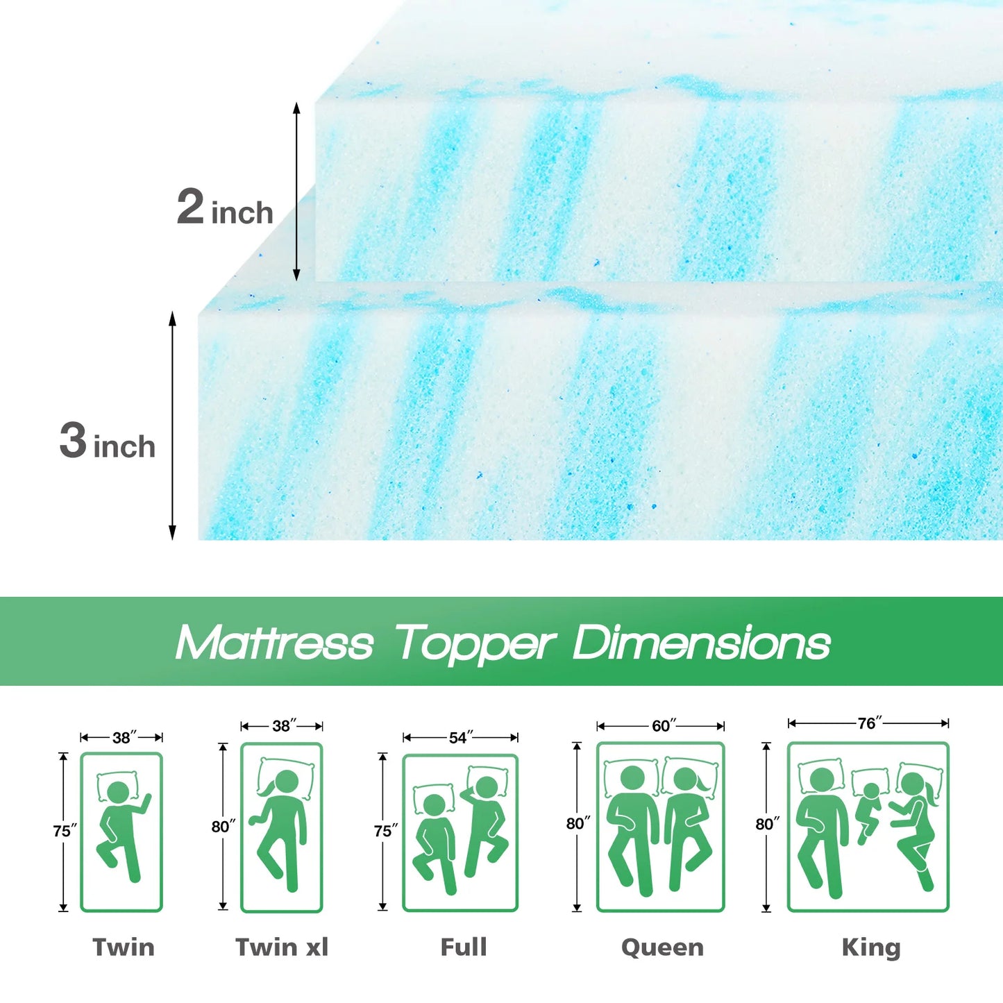 Memory Foam Mattress Topper | Gel Memory Foam | 2 To 3 Inch Thick | Full Size