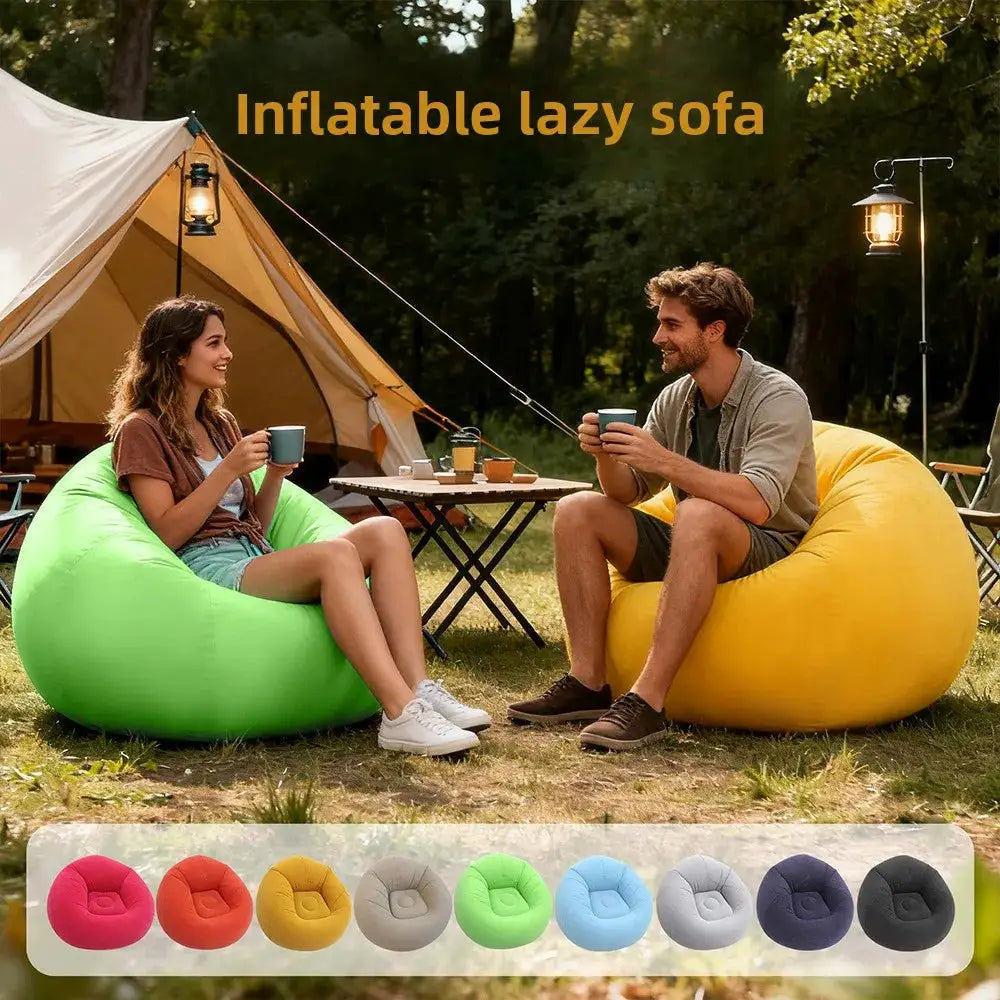 Single Flocked Inflatable Lazy Sofa, Foldable Bean Bag Ball Shaped Inflatable Chair for Indoor Outdoor Leisure Use from PriceLows™