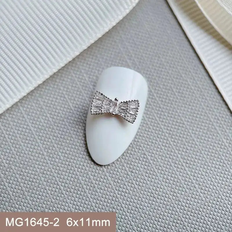 10pcs Silver Rhombus Streamer Bowknot Tassel Zircon Nails Jewelry Decorations DIY Wear Nail Art Accessories Charms Part Supplies from PriceLows™