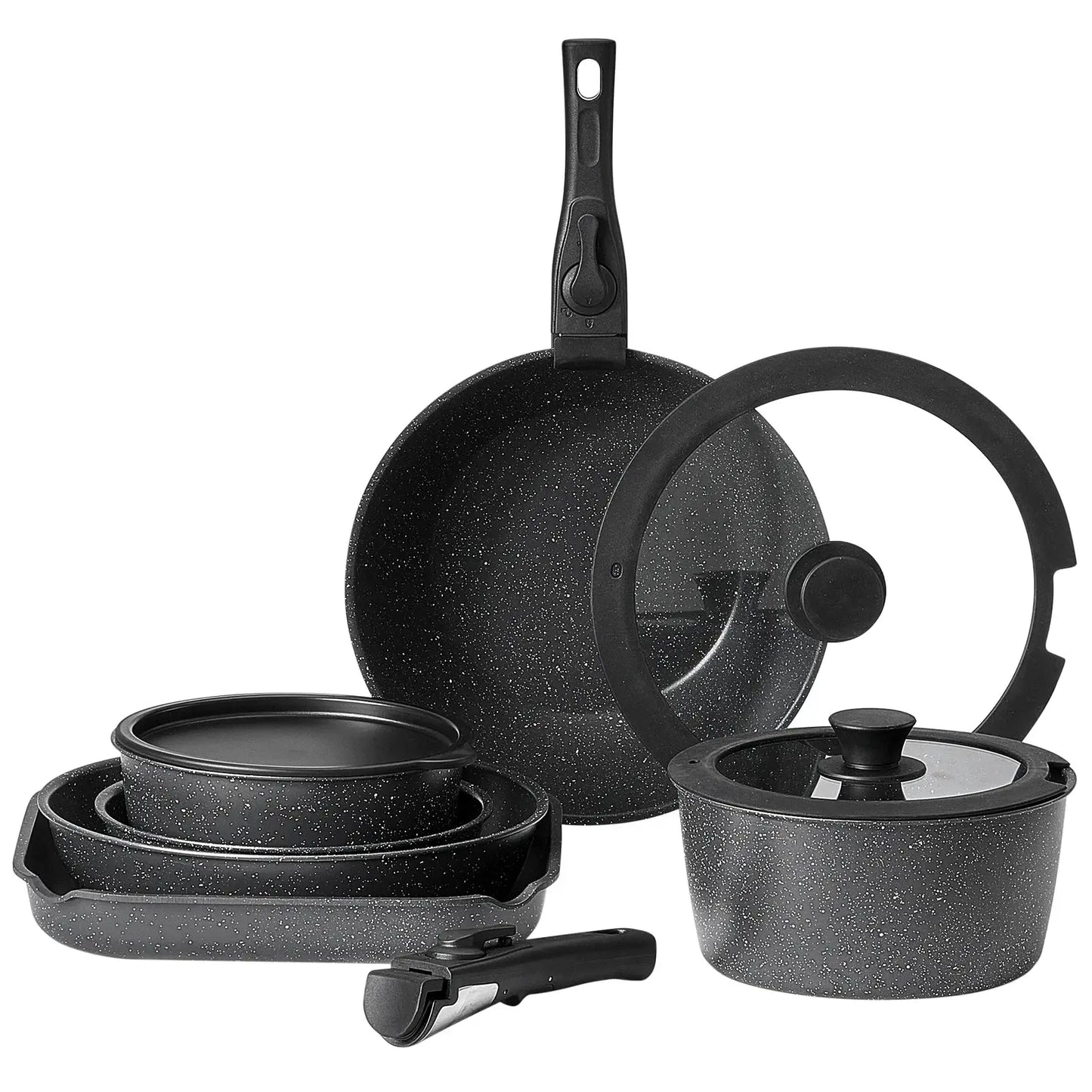 SucceBuy 17 Pcs Nonstick Cookware Set Granite Pots and Pans Set Induction Cookwares Kitchen Cooking Set w/Frying Sauce Saute Pan from PriceLows™