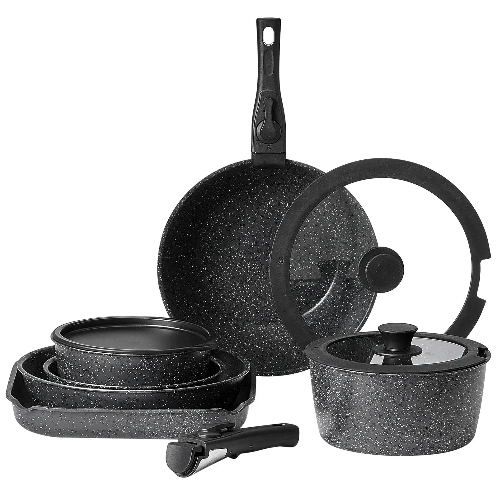 SucceBuy 17 Pcs Nonstick Cookware Set Granite Pots and Pans Set Induction Cookwares Kitchen Cooking Set w/Frying Sauce Saute Pan from PriceLows™