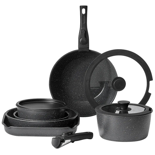 SucceBuy 17 Pcs Nonstick Cookware Set Granite Pots and Pans Set Induction Cookwares Kitchen Cooking Set w/Frying Sauce Saute Pan from PriceLows™