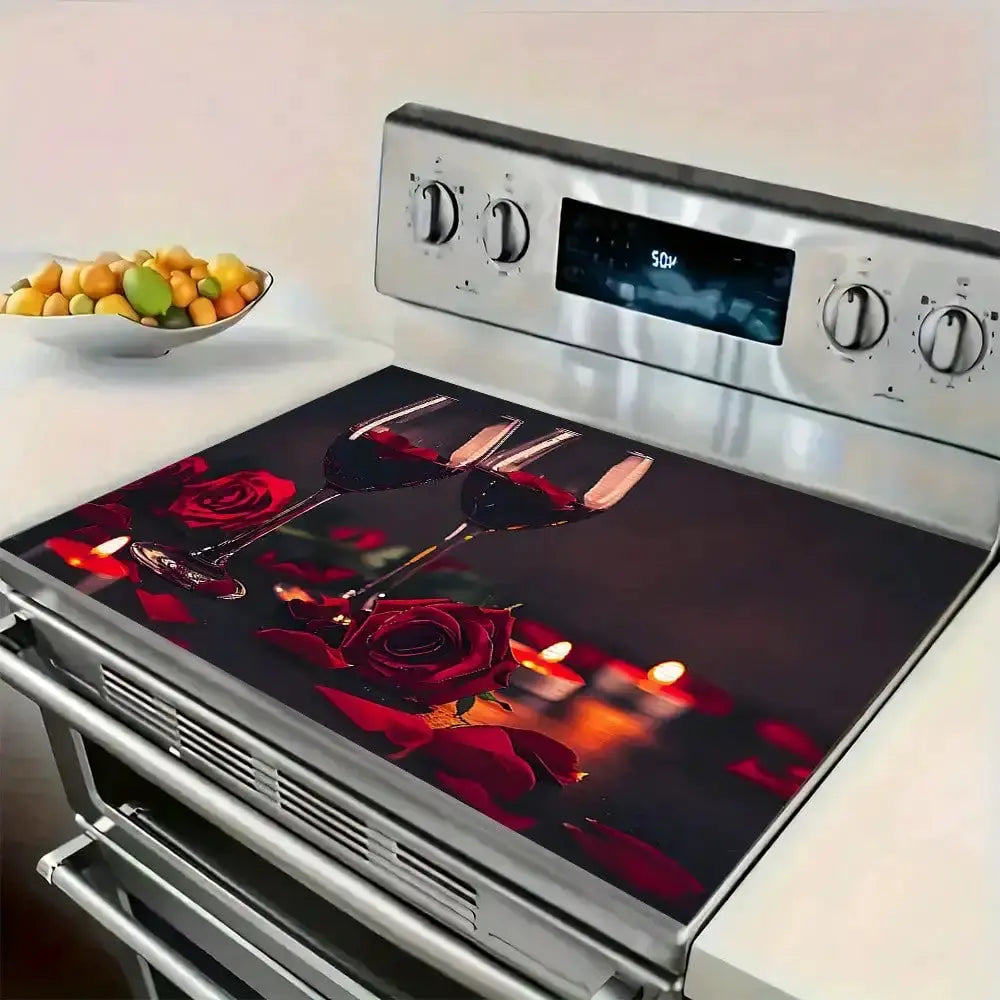 1pc Spring and summer Heat-Resistant Placemat - Non-Slip Kitchen Mat with Red Roses & Wine Glasses Design from PriceLows™