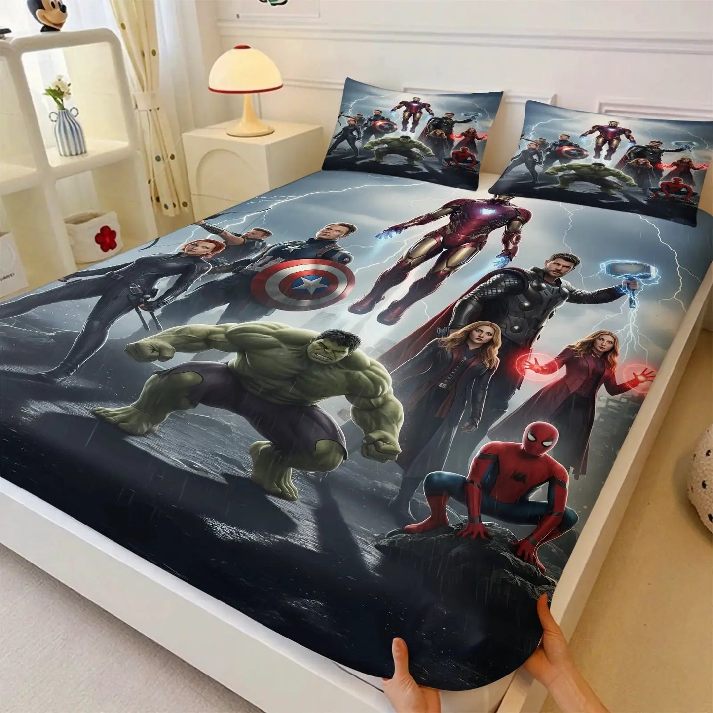 Marvel Avengers Team Fitted Sheet Set Superhero Bed Linen with Pillowcases Deep Pocket Retro Comic Fan Room Kids Room Decor Gift from PriceLows™