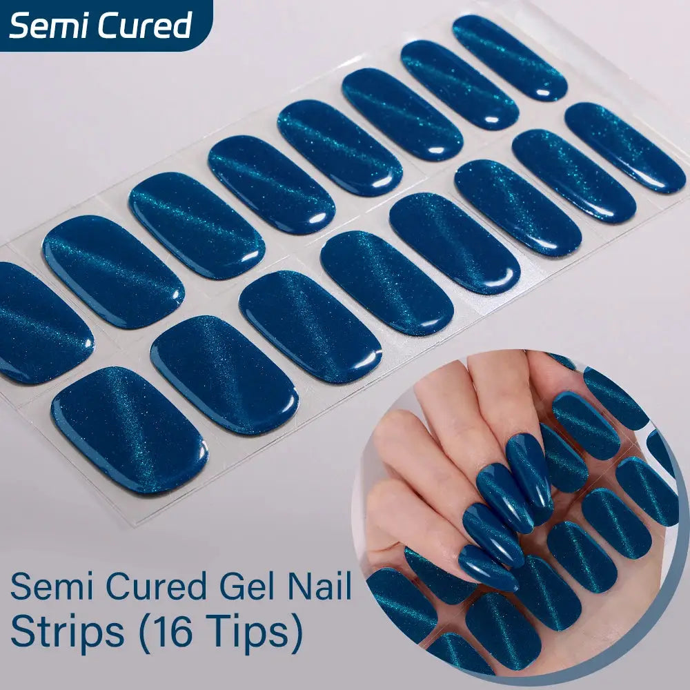 16strips Cartoon UV/LED Semi Cured Gel Nail Strips Pink Glitter Cat Eye Self-Adhesive Gel Nail Wraps Full Cover UV Nail Sticker from PriceLows™