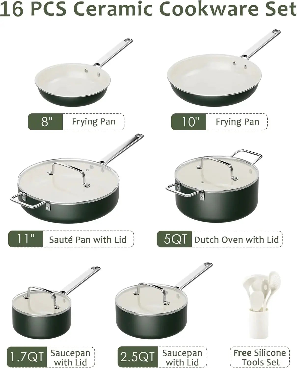 Nonstick Ceramic Cookware Set: Pots, Pans & Utensils, Toxin-Free, Oven Safe from PriceLows™
