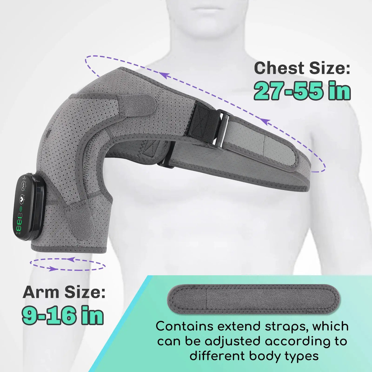 Heated Vibration Shoulder Brace | 3 Heat & Vibration Modes | Left & Right Fit