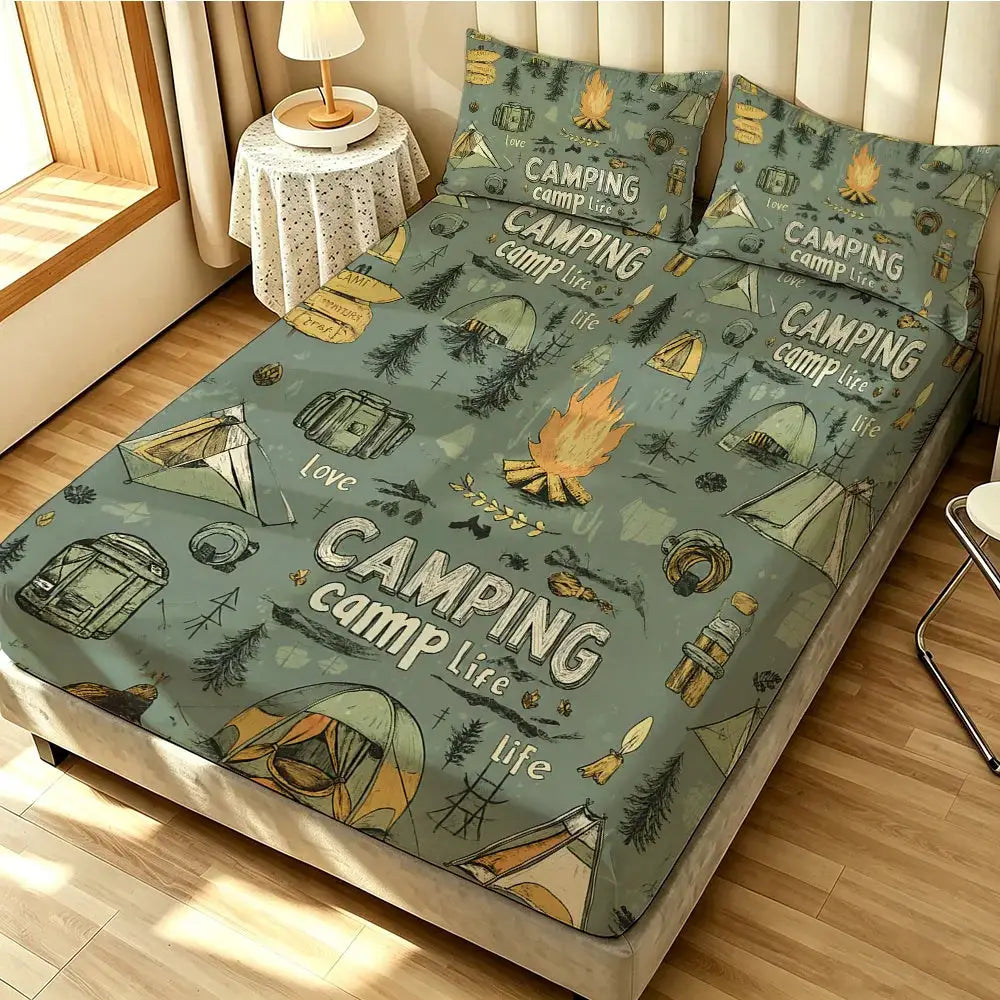 3pcs Happy Camping Tent Printed Coreless Bed Sheet Summer Set Multi Size Soft Comfortable Bedding Decoration Machine Washable from PriceLows™