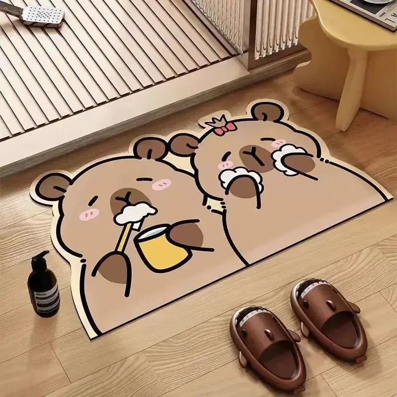 VIKAMA Cute Capybara Bath Mat Absorbs Water Dries Quickly Non-Slip Wear-Resistant Decorative Bathroom Entryway Rug from PriceLows™