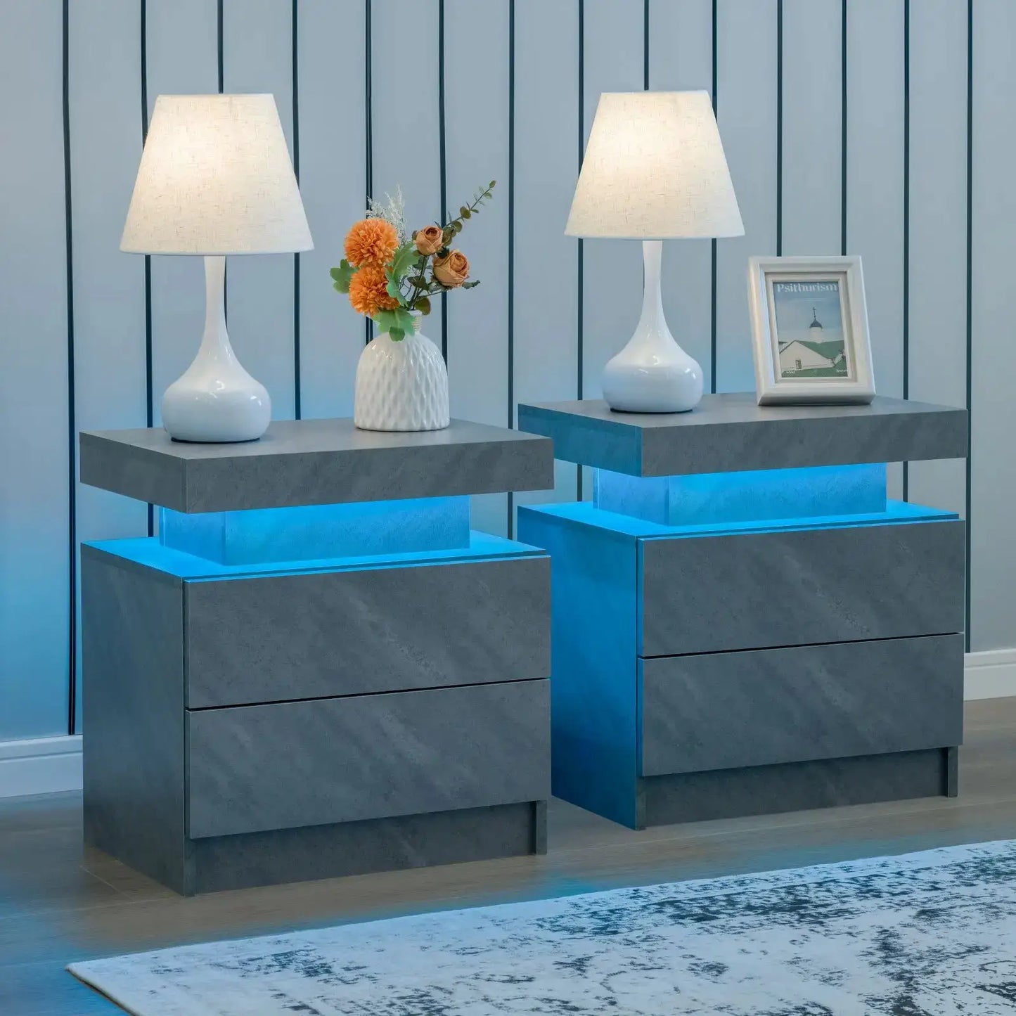Cubehom Nightstand Set of 2 LED Nightstand with 2 Drawers,Night Stand with LED Light,Bedside Table with Drawers for Bedroom from PriceLows™