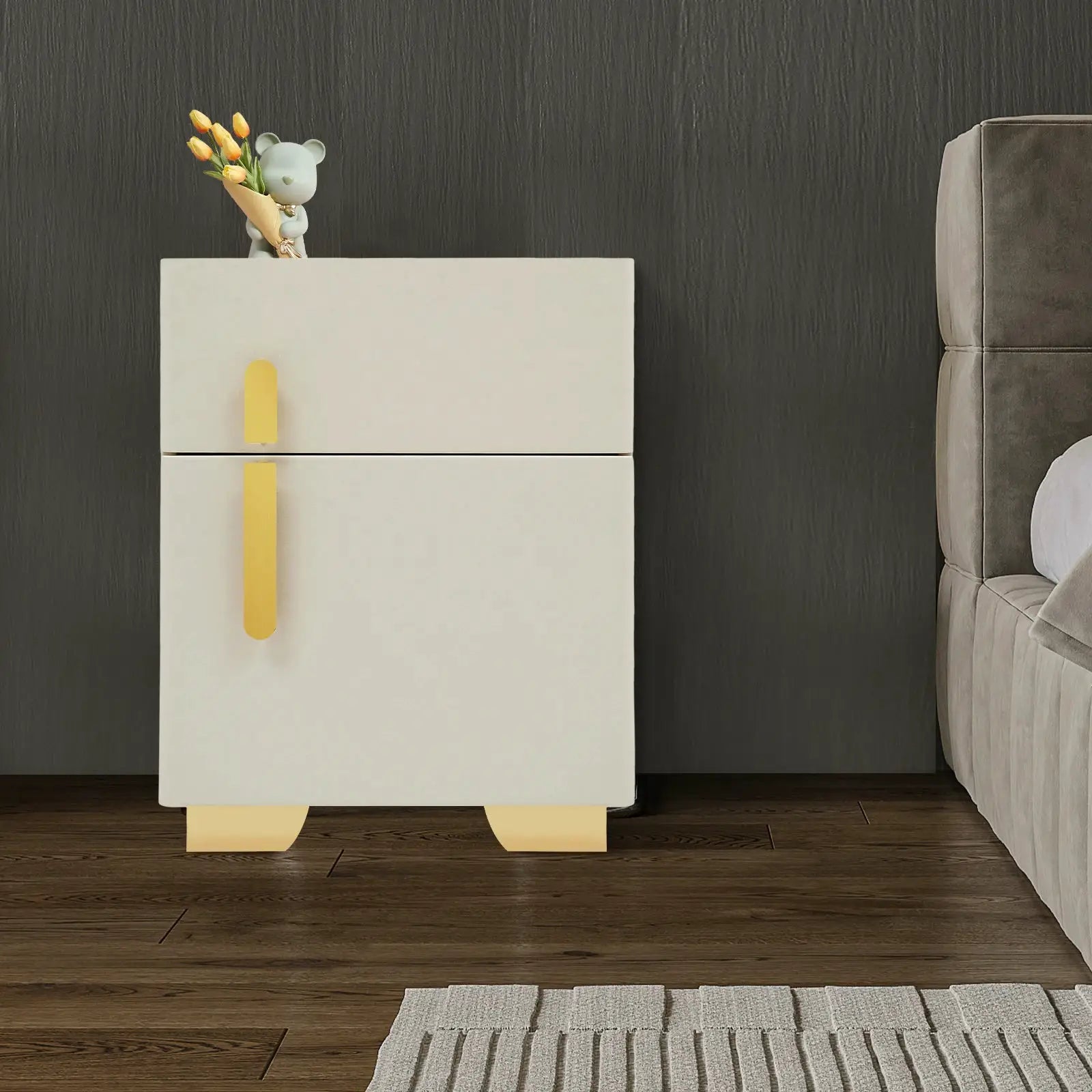 Smart Nightstand w/ Drawer & Safe Wireless Charging Nightstand Solid Wood Night Stand w/ 2 Drawers LED Bedside Tables for Bedroo from PriceLows™