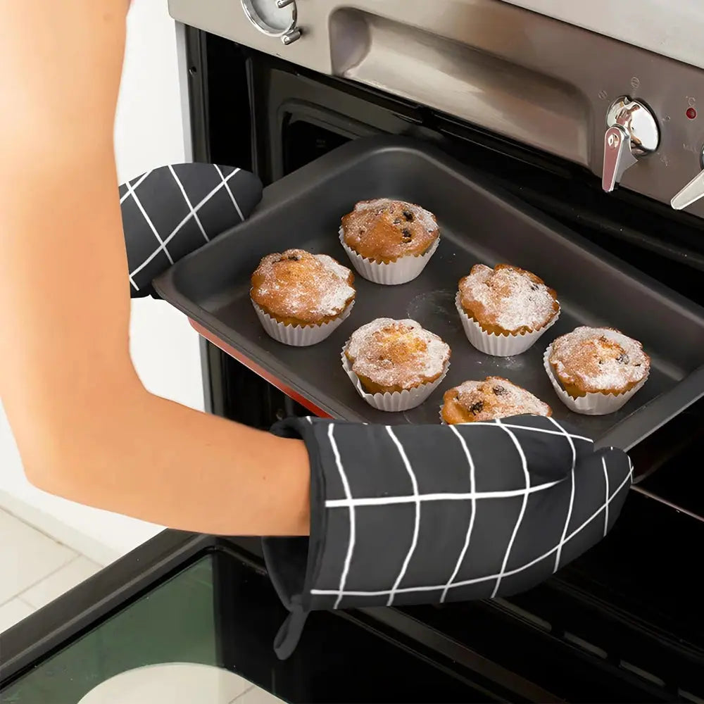Oven Mitts | High Temperature Resistant | TC Fabric | Black Gray