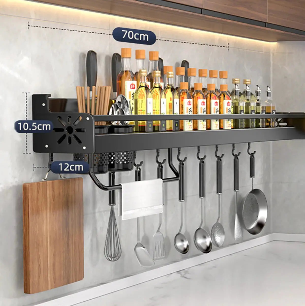 Metal Kitchen Shelf No-Punch Large Capacity Storage Kitchen Utensils Skeletonized Drainage Design Easy to Clean Black from PriceLows™
