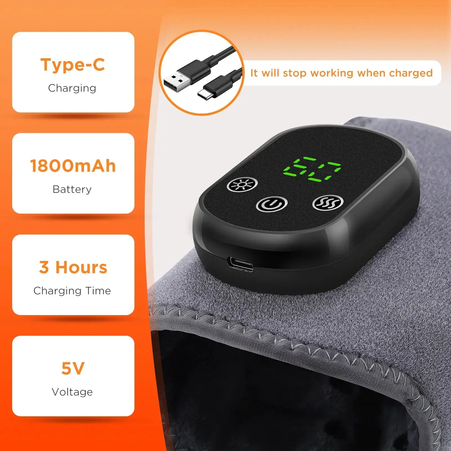 Cordless Heated Ankle Massager | 5 Heat Settings | 3 Vibration Modes