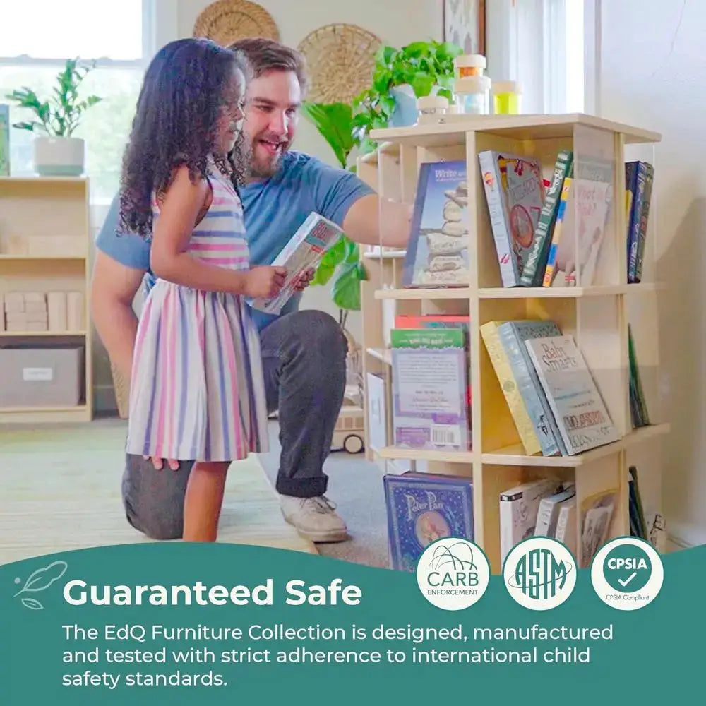 360-Degree Rotating Wooden Bookcase with Acrylic Storage for Kids' Books and Toys from PriceLows™