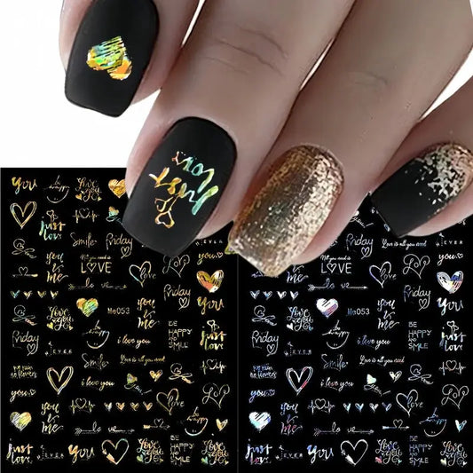 1PCS Laser Love Letter Nail Sticker Nail Art Decoration Flower Star supplies Decals Press On Nails Stickers Parts from PriceLows™
