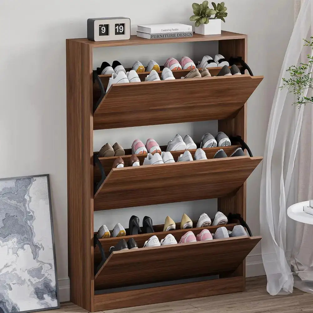 Shoe Cabinet with 3 Flip Drawers, Slim Narrow Shoe Storage Cabinet, Freestanding Shoe Organizer with Adjustable from PriceLows™