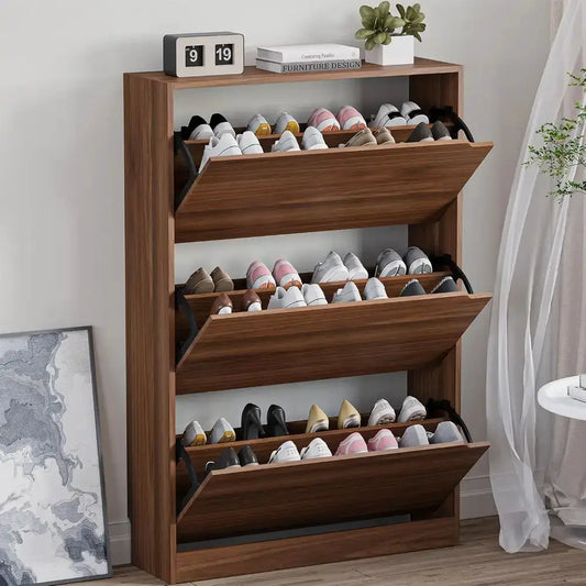 Shoe Cabinet with 3 Flip Drawers, Slim Narrow Shoe Storage Cabinet, Freestanding Shoe Organizer with Adjustable from PriceLows™