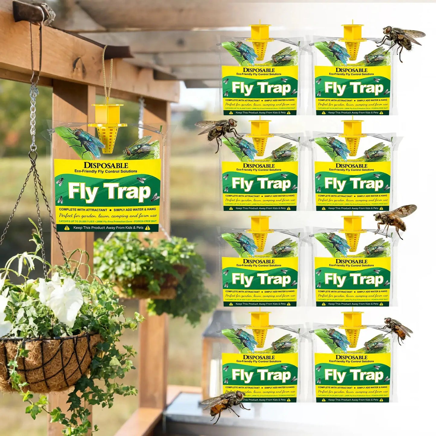 6/8 Pack Outdoor Fly Traps With Non-Toxic Bait Patio Hanging Disposable Fly Bags Flying Bug Control Pest Killer Repellent Insect Catchers For Ranch Backyard Trash Bin from PriceLows™