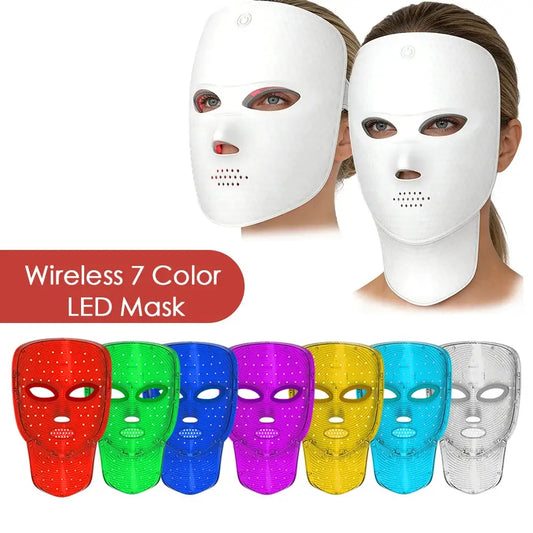 Wireless LED Face Neck Mask 7 Color Red Light Photon Light 252 LED Beads Anti Aging Rejuvenation Tighten Home Face Neck Lifting Whitening Beauty Device from PriceLows™