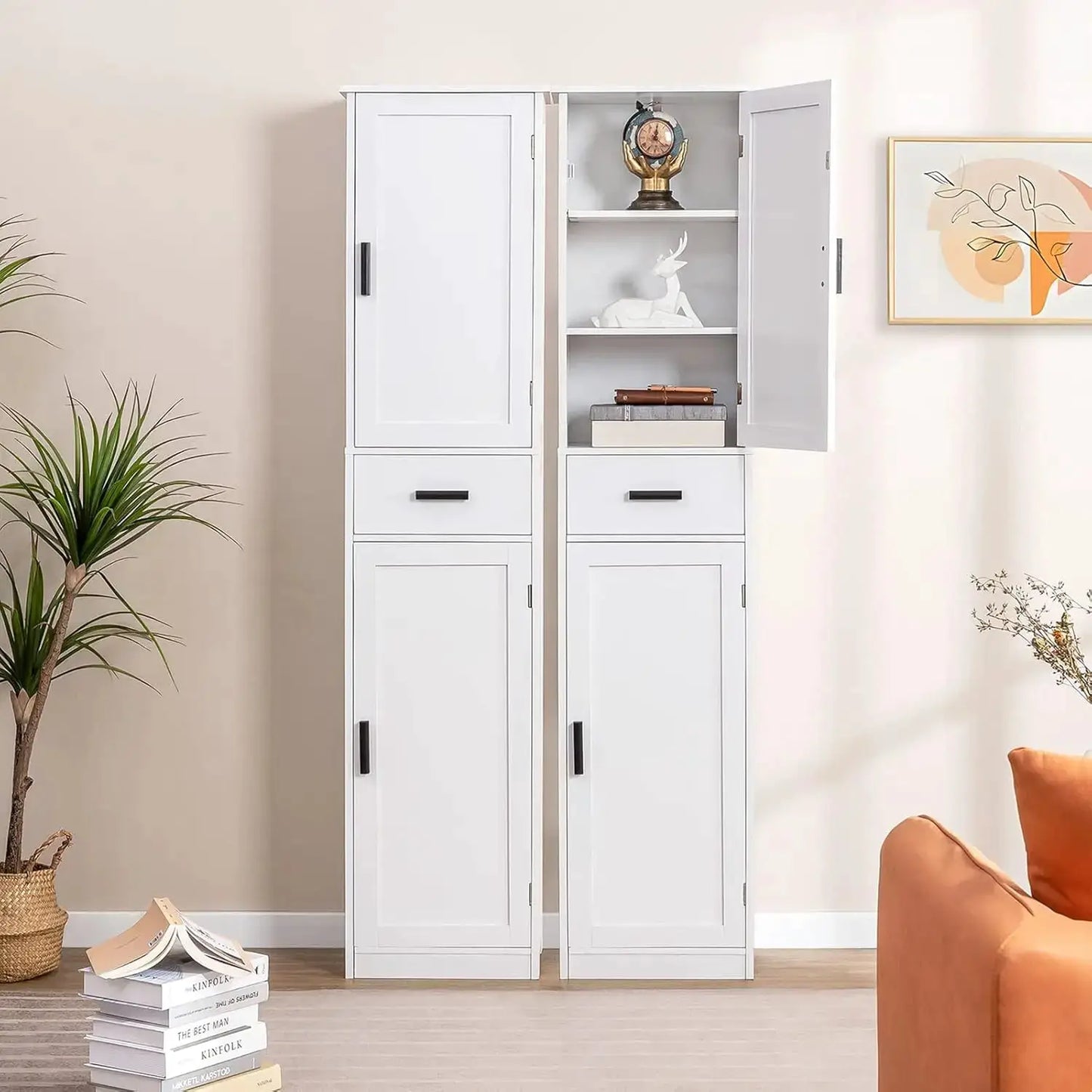 67'' Tall Bathroom Storage Cabinet with 4 Shelves & 2 Doors, Narrow Space-Saving Organizer for Bathroom, Living Room, Home Office, White from PriceLows™