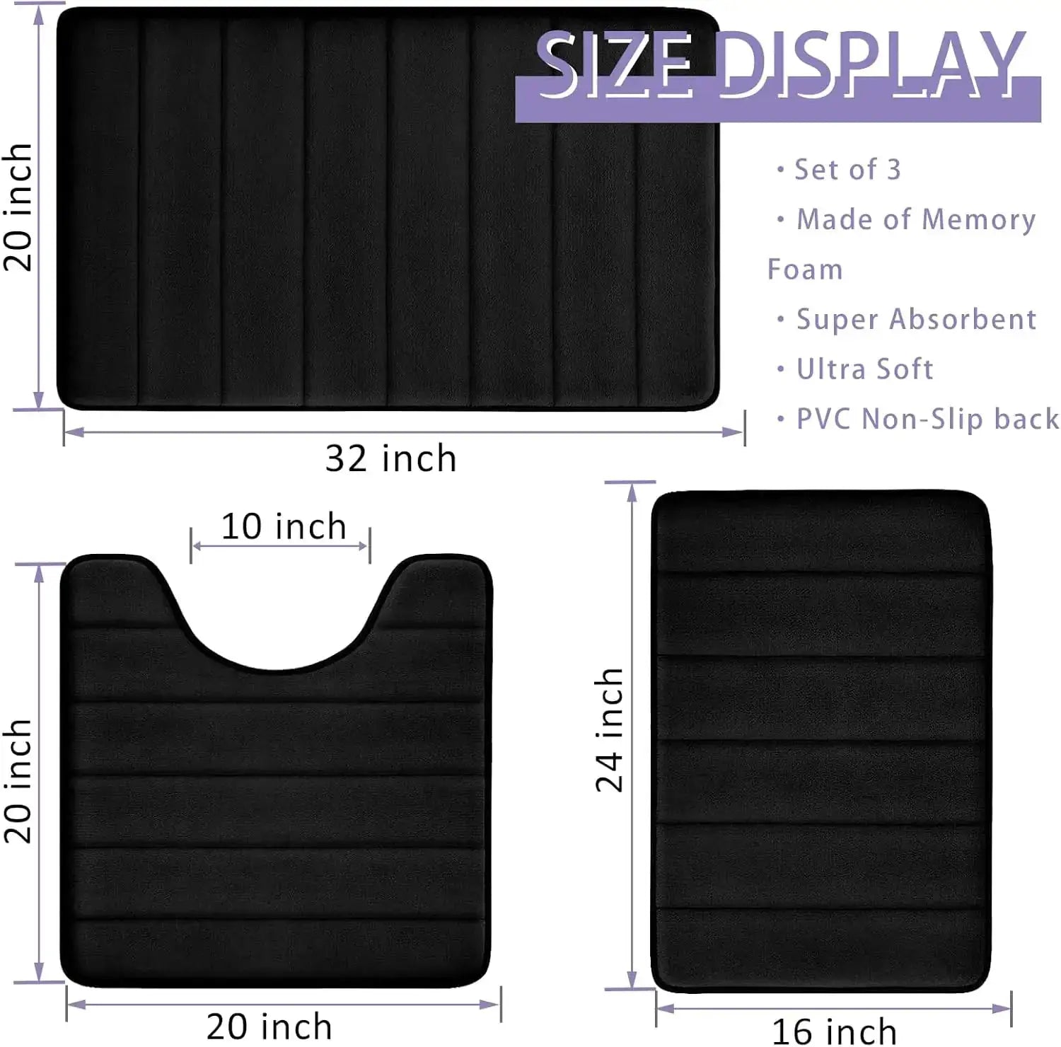 Bathroom Rugs Set Memory Foam Bath Rugs Non-Slip Bath Mat Set 3 Piece,Washable Bathroom Mats,Absorbent Shaggy Rugs Supe from PriceLows™