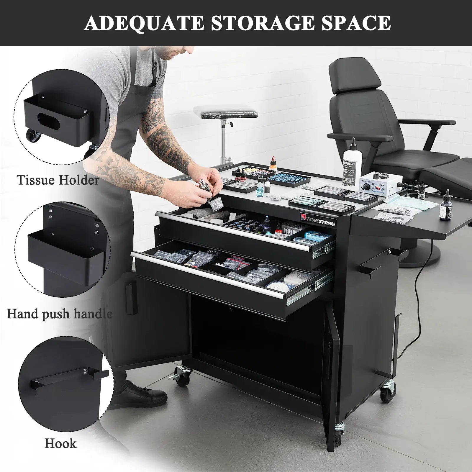 Drawer Rolling Tool Chest with Wheels Lockable & Drawers Storage Cart with Hooks Multi-Functional Hairdressing Beauty Trolley from PriceLows™