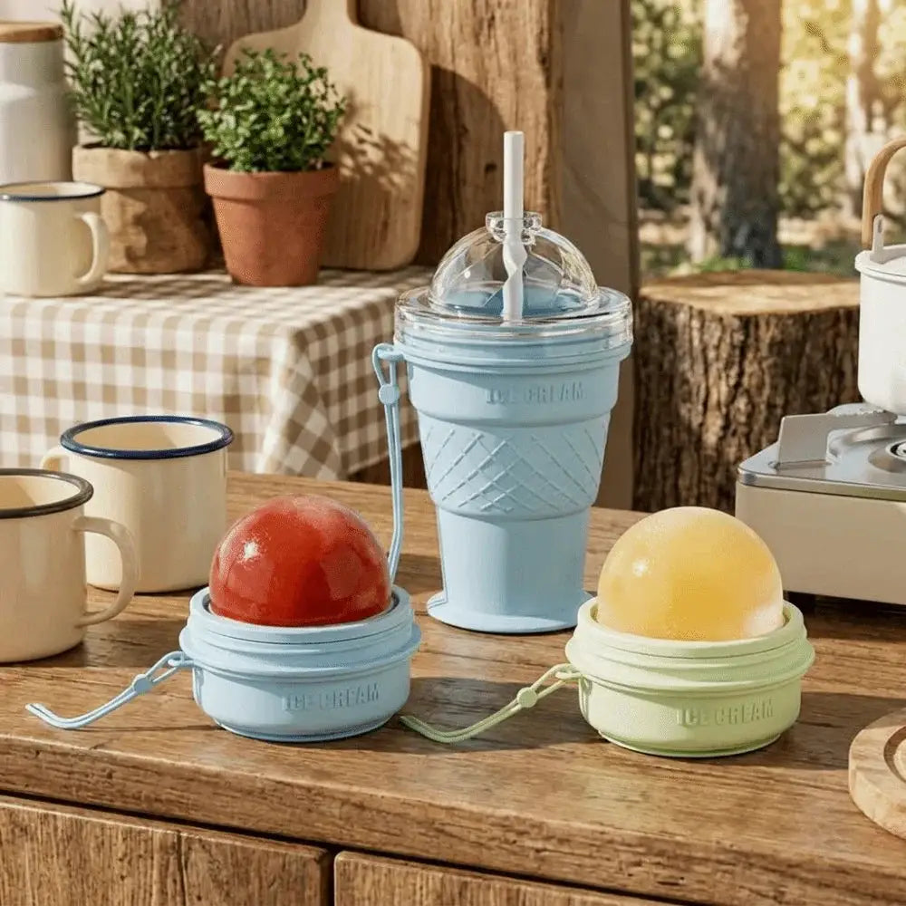 2 in 1 Foldable Ice Ball Cup Leak-Proof Ice Cream Design Ice Cube Water Bottle Portable Food Grade Ice Mold Cup Summer Outdoor from PriceLows™