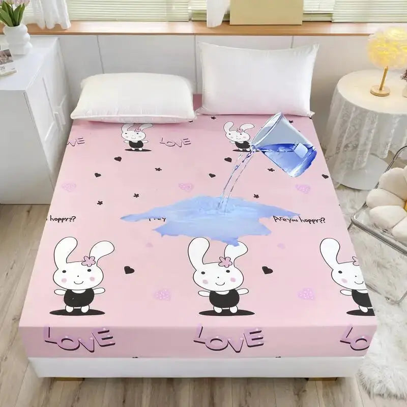 Kuup-Polyester 360° waterproof Cartoon Fitted Sheet Only(no pillowcase) Elastic Band Around Mattress Cover King Size Bed Cover from PriceLows™