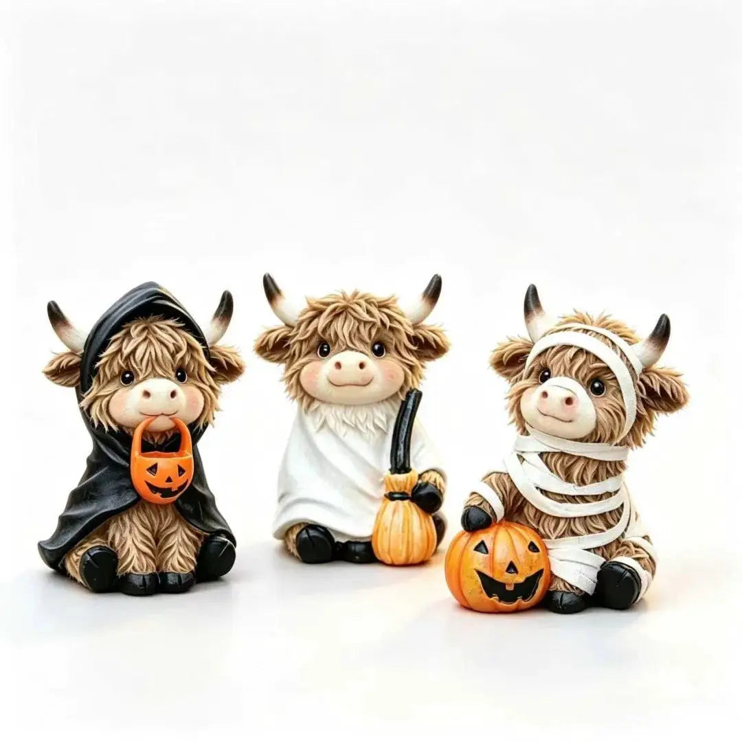 Halloween Wood Cow Statues | 3 Piece Set | Shelf Decor