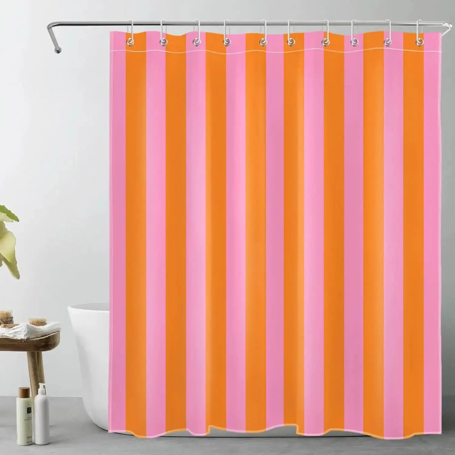 Pink and Orange Shower Curtain Abstract Bohemian Fabric Shower Curtain with 12 Hooks Waterproof Bathroom Decoration from PriceLows™