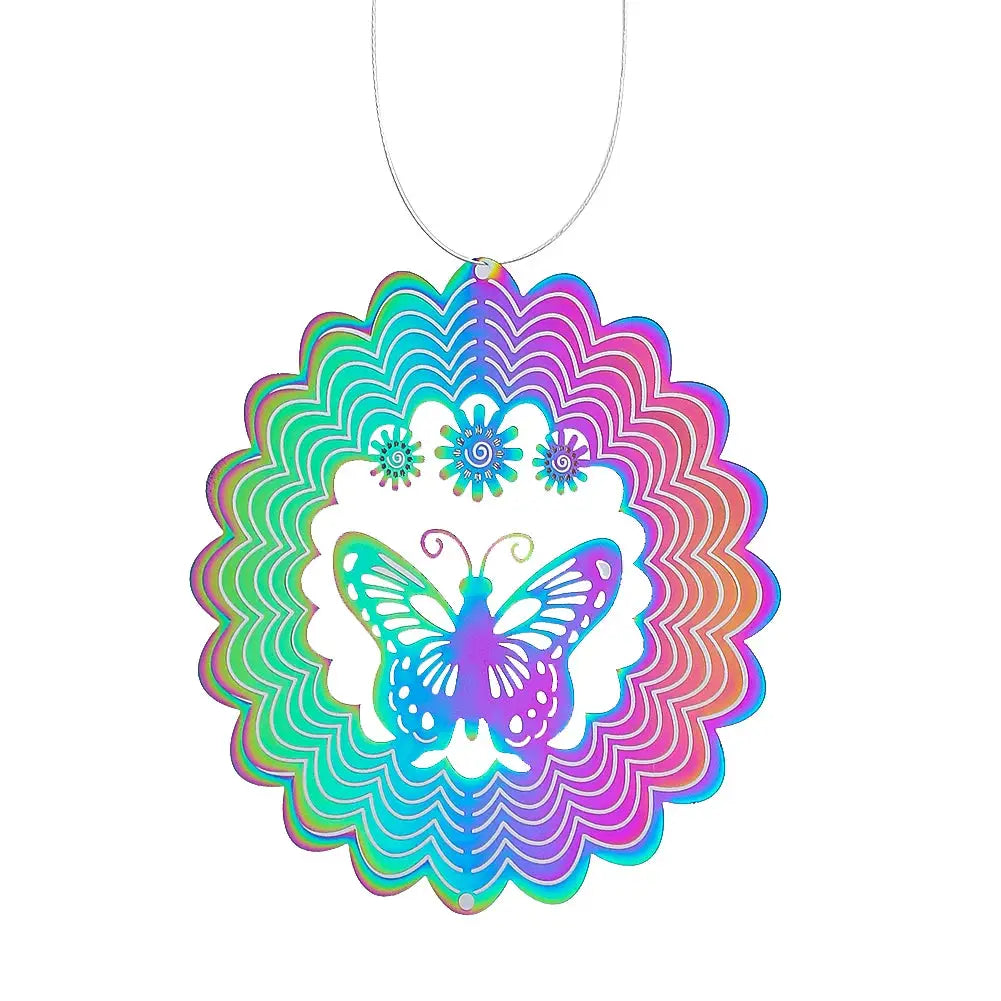 Flowing Butterfly Wind Spinner 3D Rotating Gradient Color Wind Chimes Pendant Bird Deterrent Away From Yard Garden Hanging Decor from PriceLows™