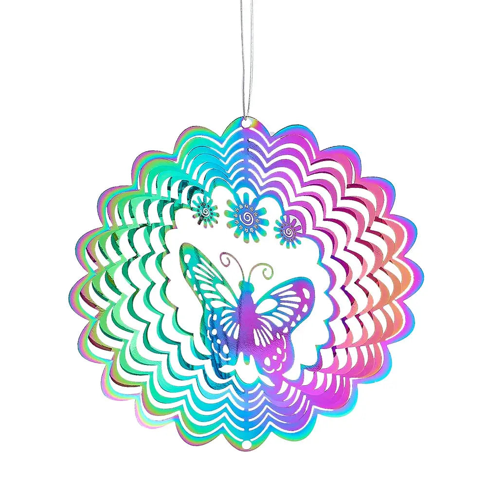 Flowing Butterfly Wind Spinner 3D Rotating Gradient Color Wind Chimes Pendant Bird Deterrent Away From Yard Garden Hanging Decor from PriceLows™