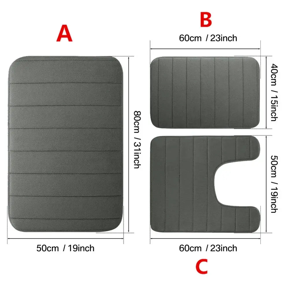 1/2/3pc Set Memory Foam Bath Mat Bathroom Anti-skid Carpet Quick Water Absorption Machine Washable Soft Comfortable Floor Rug from PriceLows™
