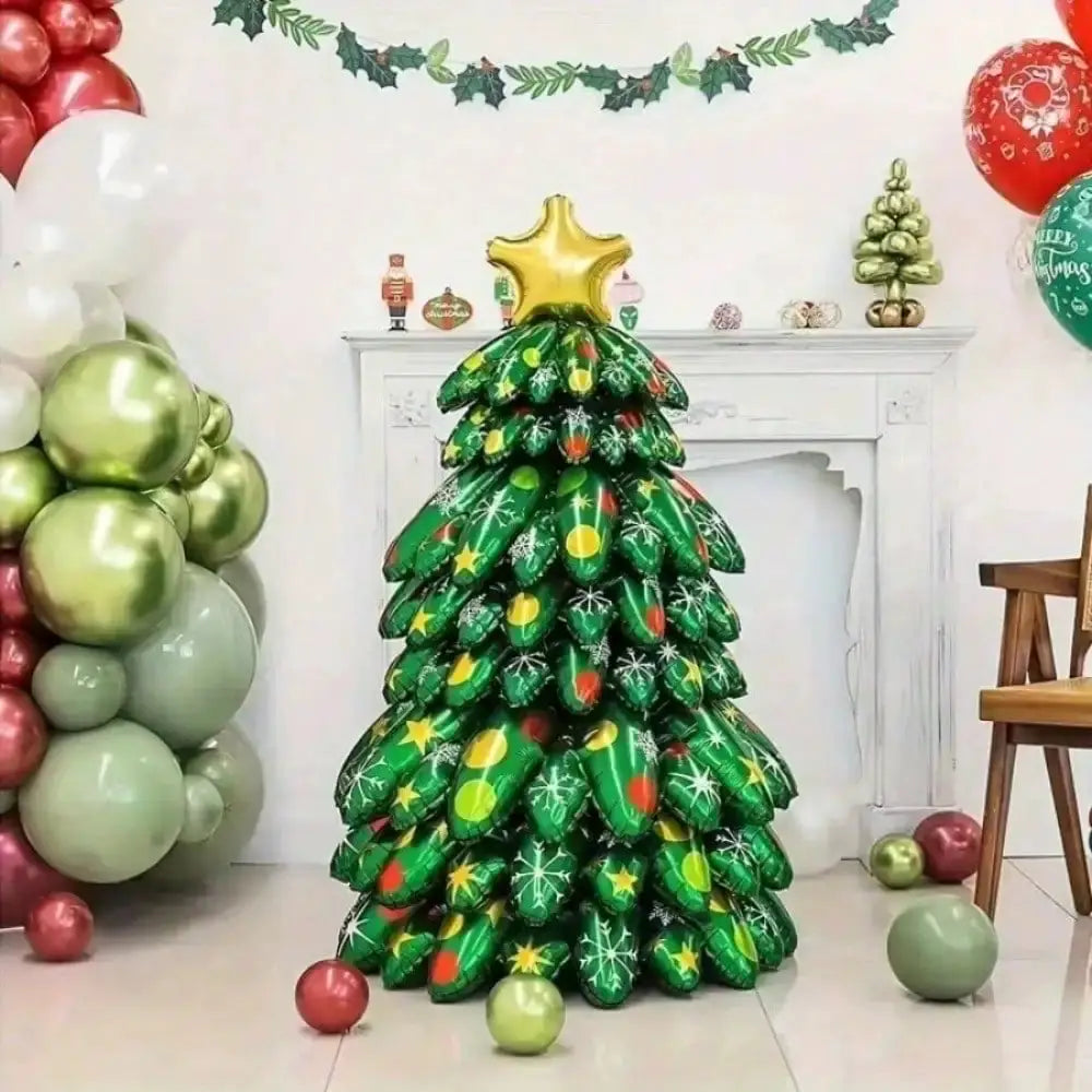 Christmas Tree Foil Balloons | 9 Pcs | 51 Inch Self Standing | Xmas Decor