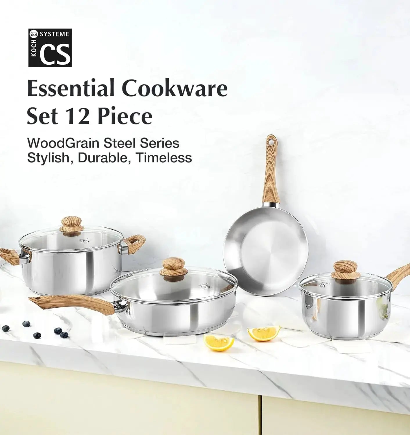 Stainless Steel Pots and Pans Set, Professional 18/10 Cookware Set Pots and Pans Set 12PCS with Cool-Touch Bakelite Handles from PriceLows™