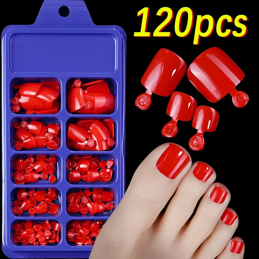 False Toenails | 120 Piece Set | French Style | Size M