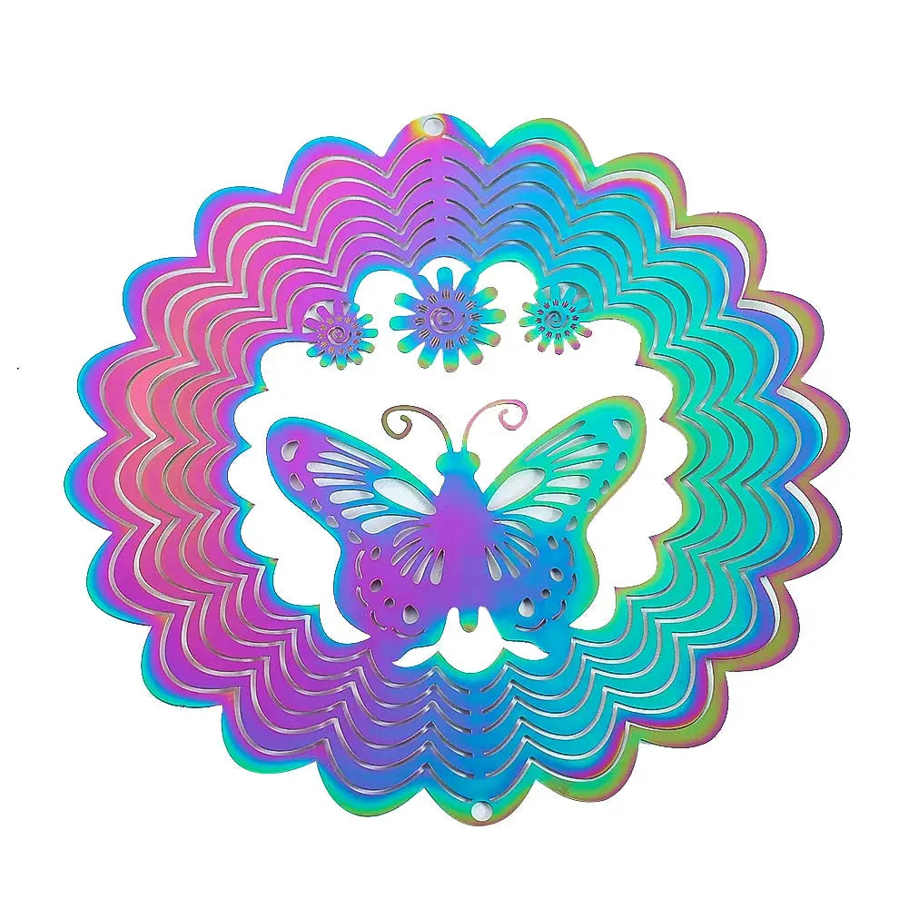 Flowing Butterfly Wind Spinner 3D Rotating Gradient Color Wind Chimes Pendant Bird Deterrent Away From Yard Garden Hanging Decor from PriceLows™