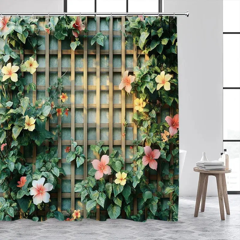 Green Leaves Shower Curtains Tropical Leaf Garden Vine Plant Wall Hanging Fabric Home Bathroom Decor Bath Curtain Set with Hooks from PriceLows™