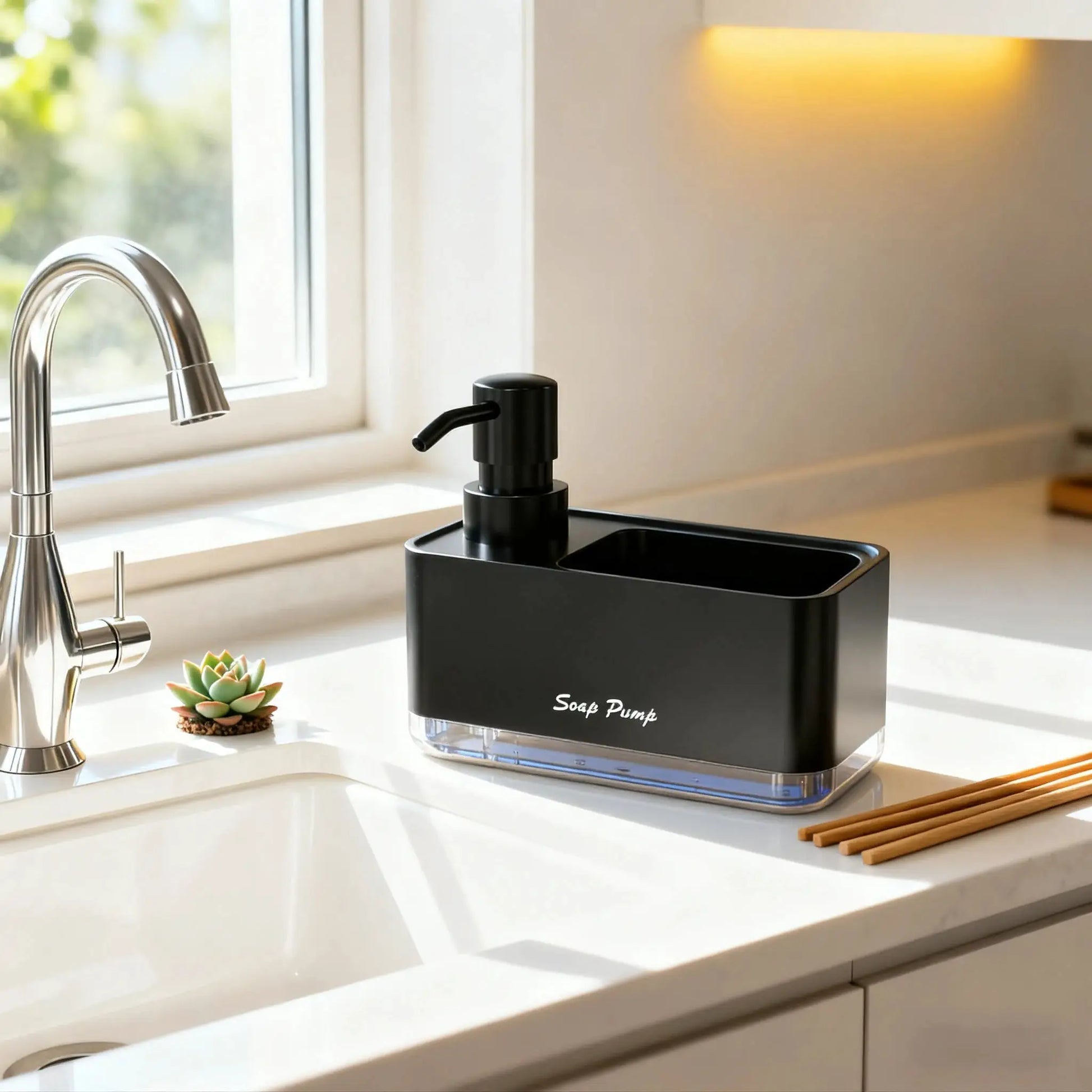 Kitchen dish soap dispenser with sponge holder, kitchen liquid soap dispenser with sponge storage from PriceLows™