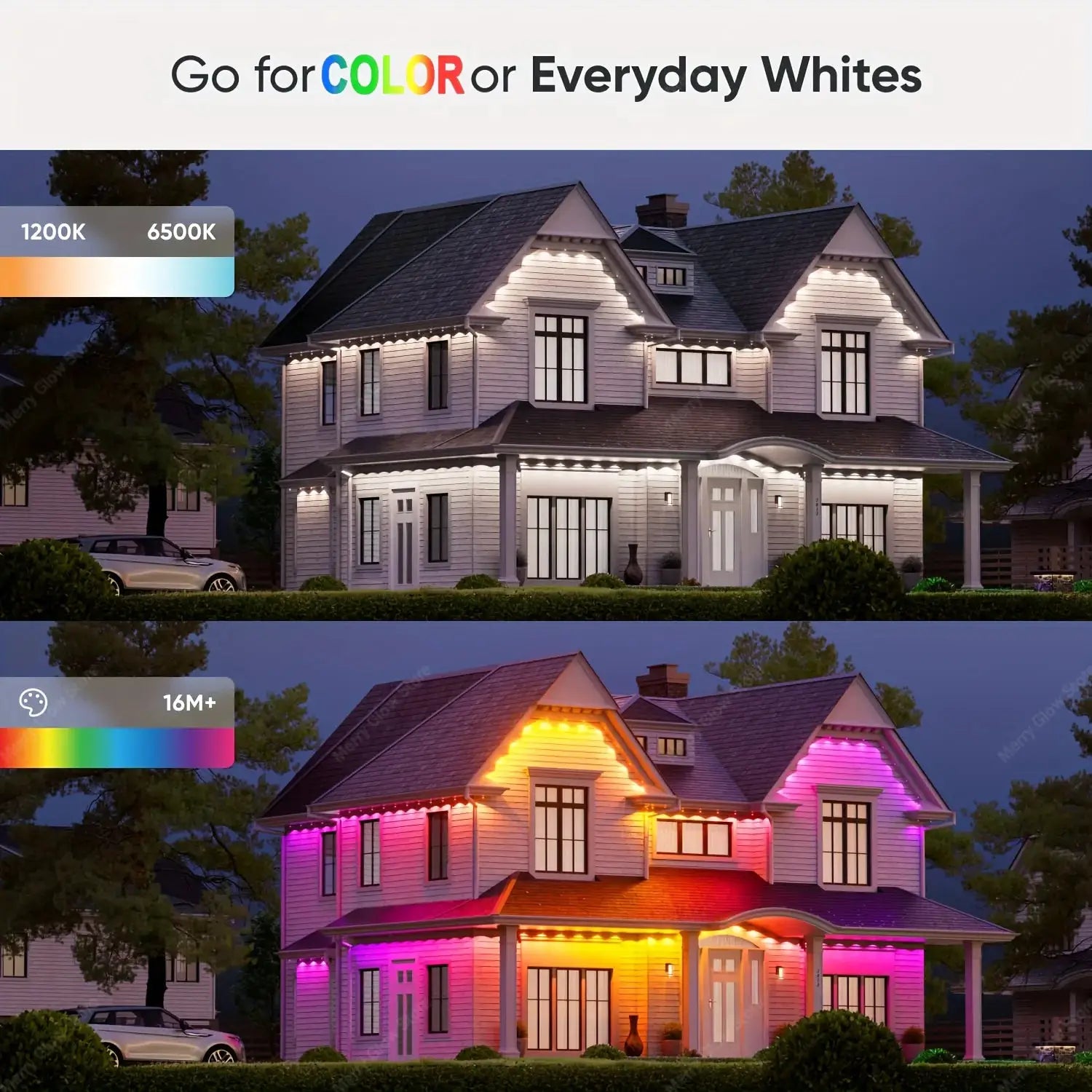 60M Smart RGB Eave Lights App & Remote IP67 Permanent Outdoor LED String Lights Home New Year Christmas Birthday DIY Lighting from PriceLows™