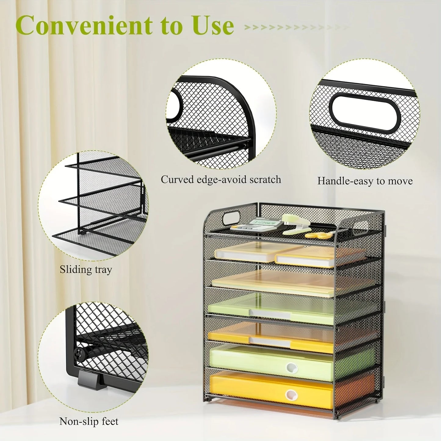 Stainless Steel Desk Organizer | 7 Trays | Vertical File Organizer | With Handle